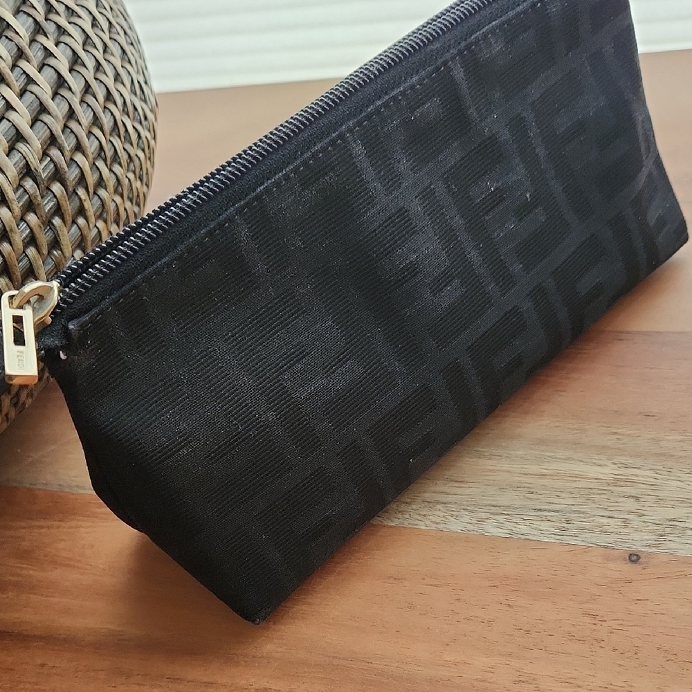 Fendi Black Cosmetic Bag/ Pouch with  Signature FF Geometric Pattern